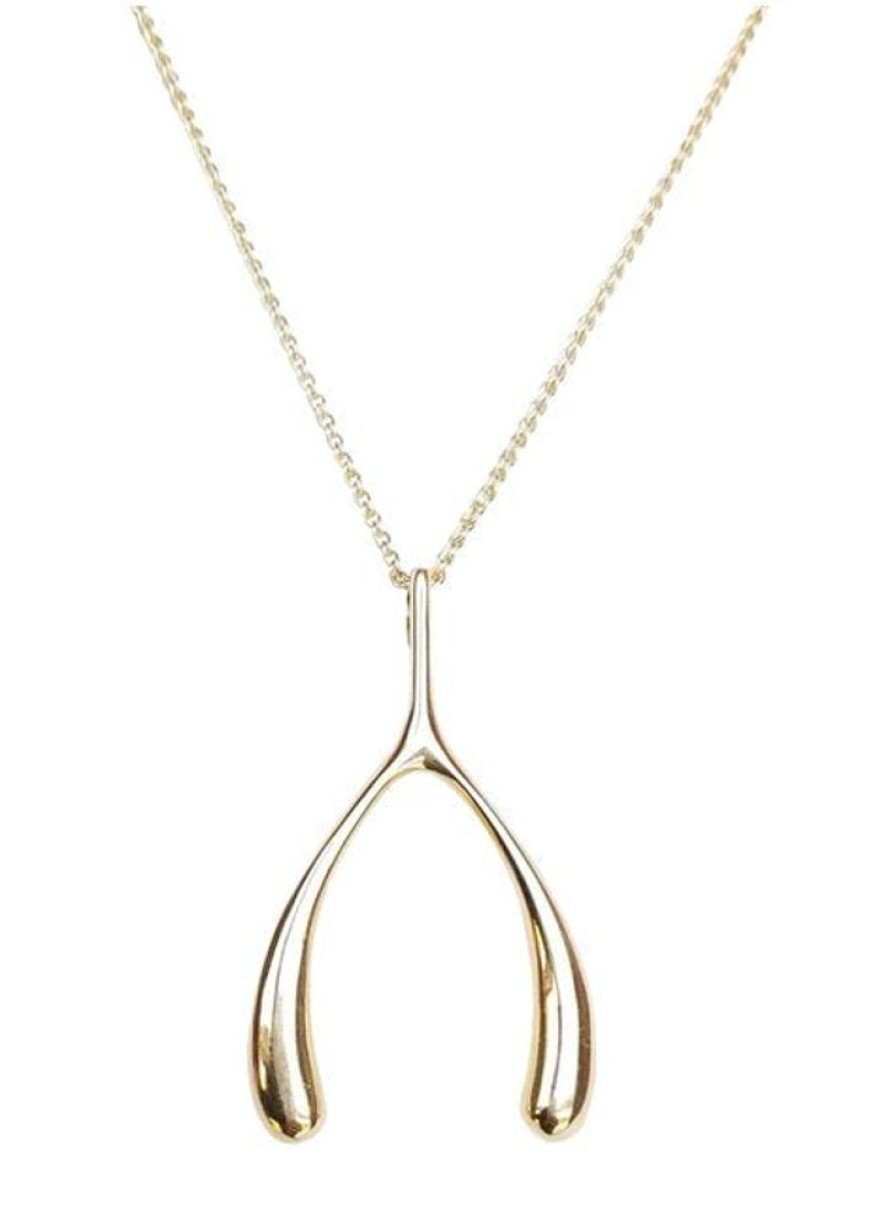 Jewelry + Accessories Jane Win Necklaces | Lucky Gold Wishbone 18-20" Adjustable Chain