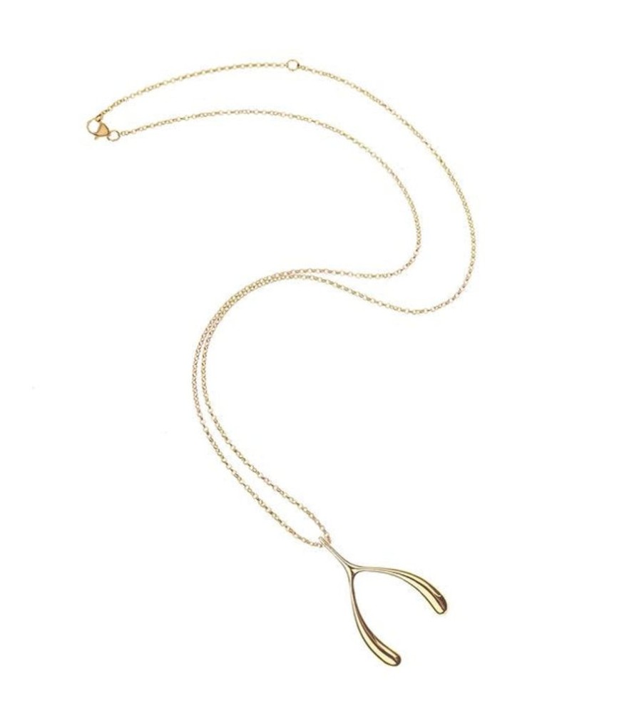 Jewelry + Accessories Jane Win Necklaces | Lucky Gold Wishbone 18-20" Adjustable Chain