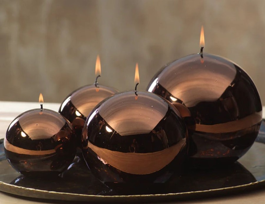 Jewelry + Accessories Zodax Candles & Diffusers | Shiny Metallic Ball Candle 6" Chestnut