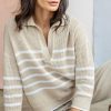 Apparel Lilla P | Textured Stripe Polo Sweater Husk/ White