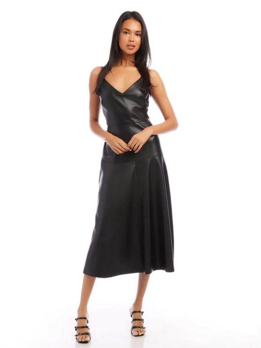 Apparel Fifteen Twenty | Faux Leather Midi Dress Black