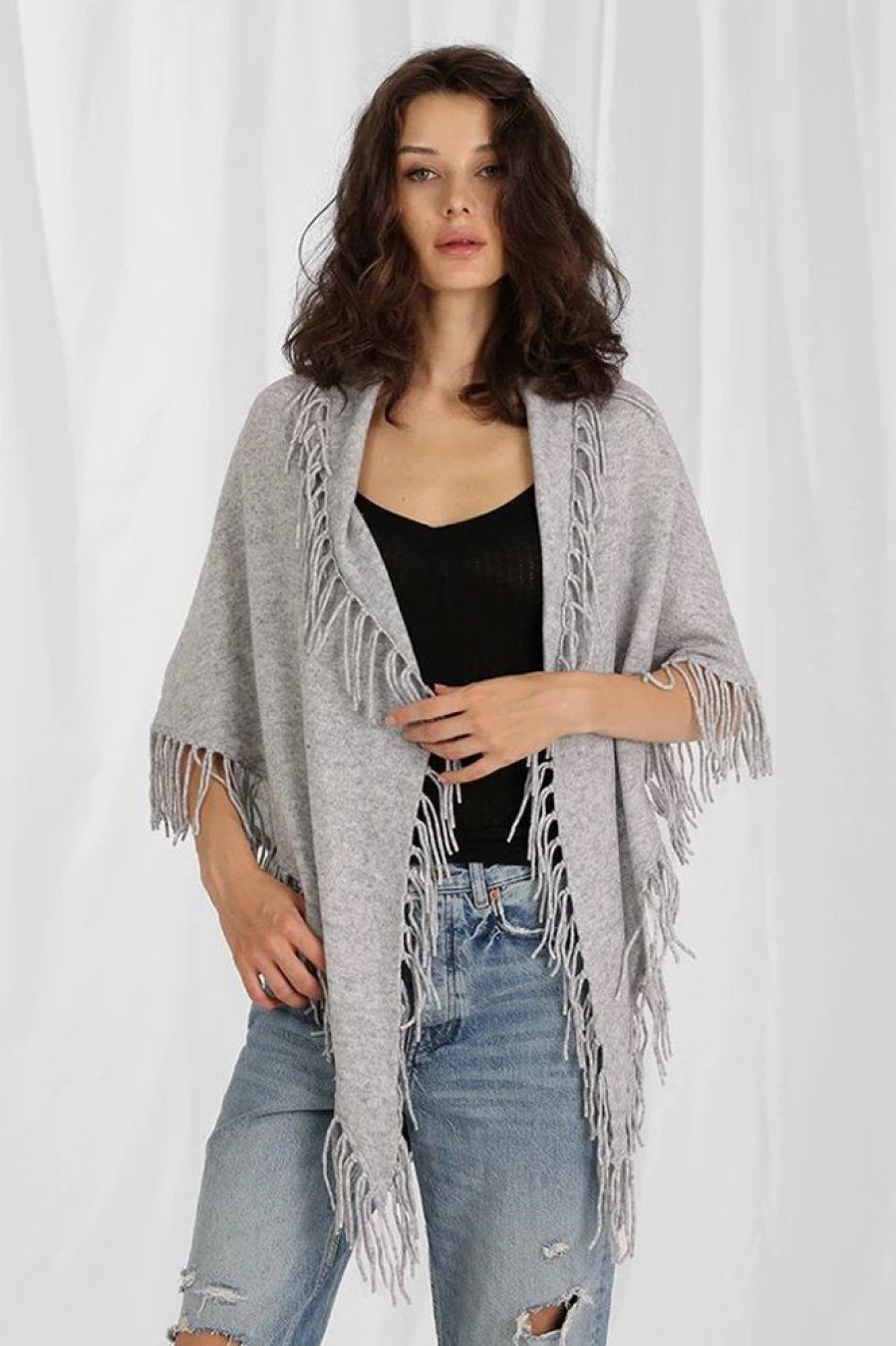 Jewelry + Accessories Minnie Rose Scarves | Cashmere Fringe Shawl Light Heather Grey