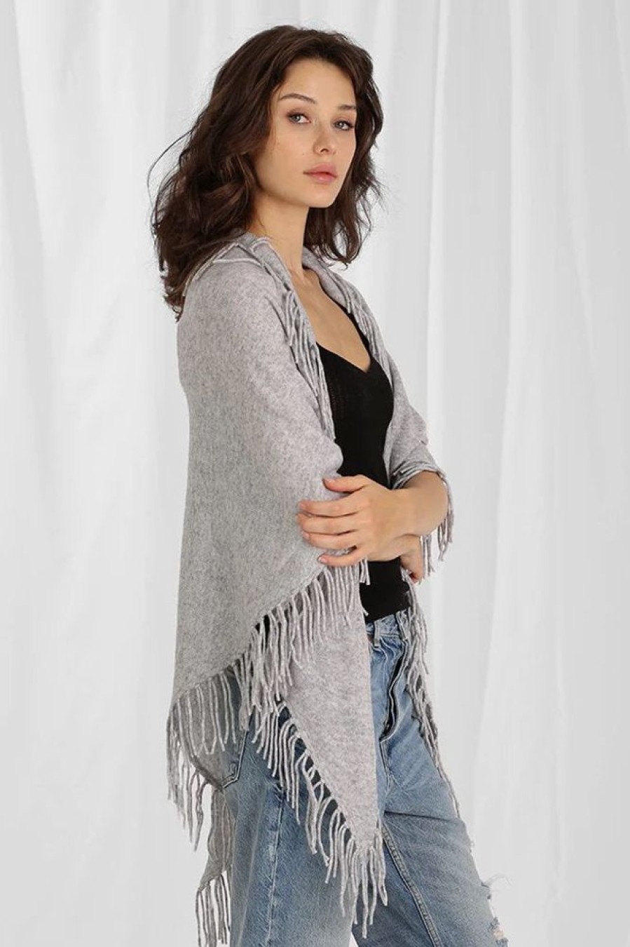 Jewelry + Accessories Minnie Rose Scarves | Cashmere Fringe Shawl Light Heather Grey