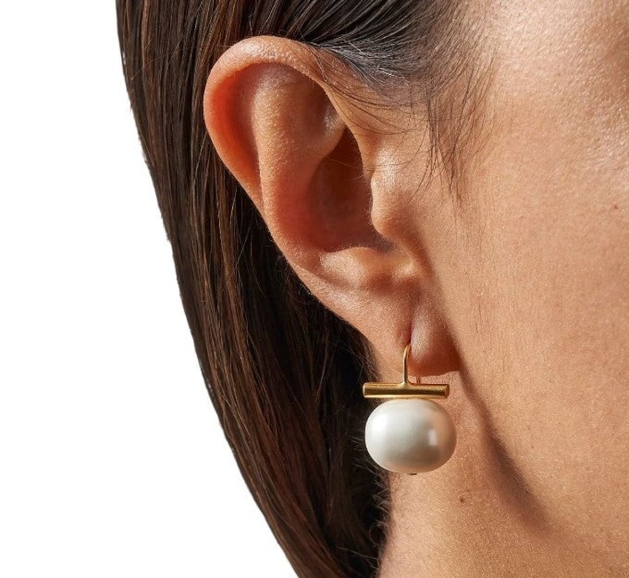 Jewelry + Accessories Catherine Canino Earrings | Classis Medium Pebble Pearl White