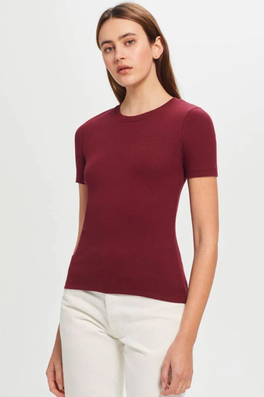 Apparel Goldie | Riley Ribbed Tee Cabernet