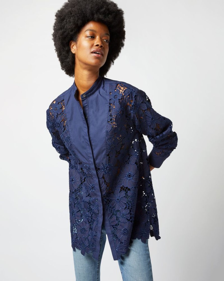 Apparel Ann Mashburn | Josephine Bib Tunic Navy Floral Lace