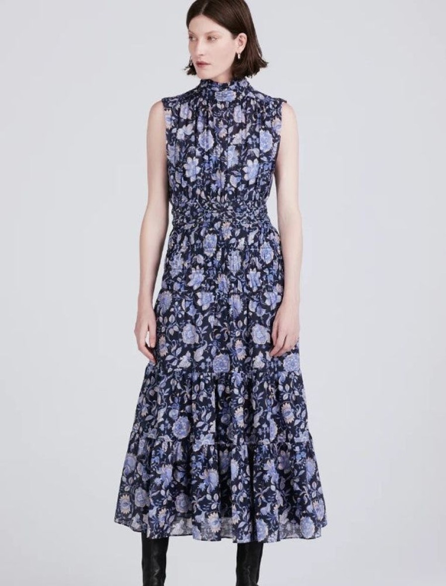 Apparel Derek Lam | Junia Rouched Sleeveless Midi Dress Navy Multi