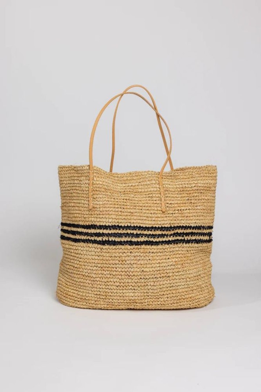 Handbags Hatattack | Luxe Stripe Tote Natural/ Black