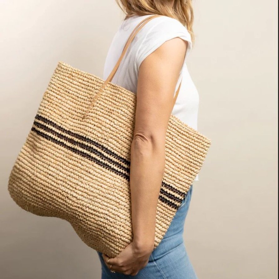 Handbags Hatattack | Luxe Stripe Tote Natural/ Black