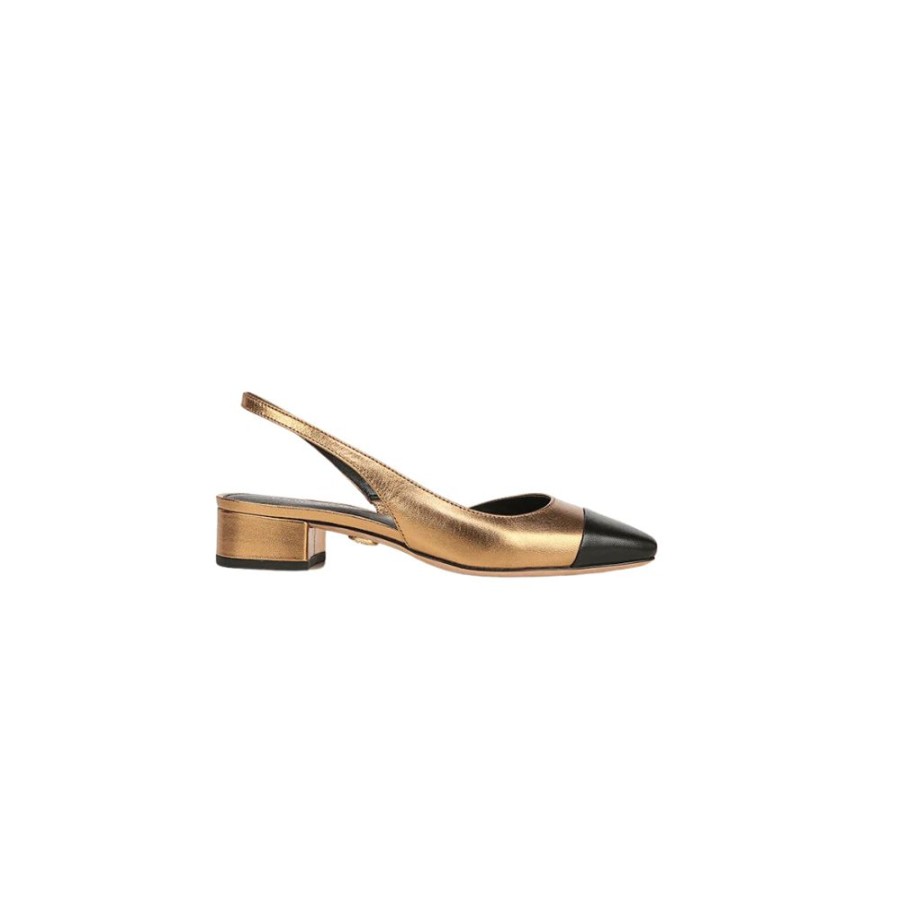 Shoes Veronica Beard - Shoes | Cecile Leather Cap-Toe Slingback Black Gold