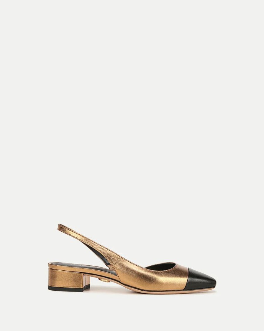 Shoes Veronica Beard - Shoes | Cecile Leather Cap-Toe Slingback Black Gold