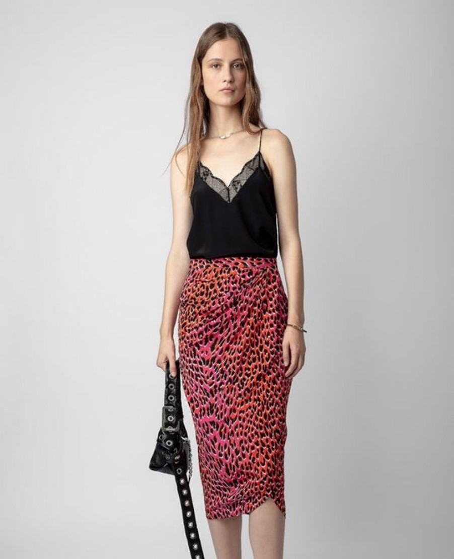 Apparel Zadig & Voltaire | Jamelia Leopard Silk Skirt Rose