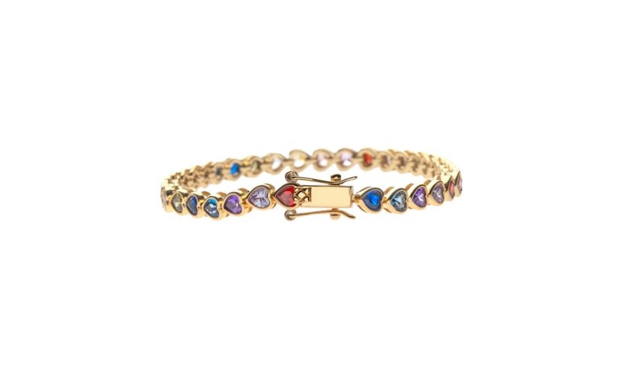 Jewelry + Accessories Jane Win Bracelets | Love Rainbow Heart Tennis Chain Bracelet