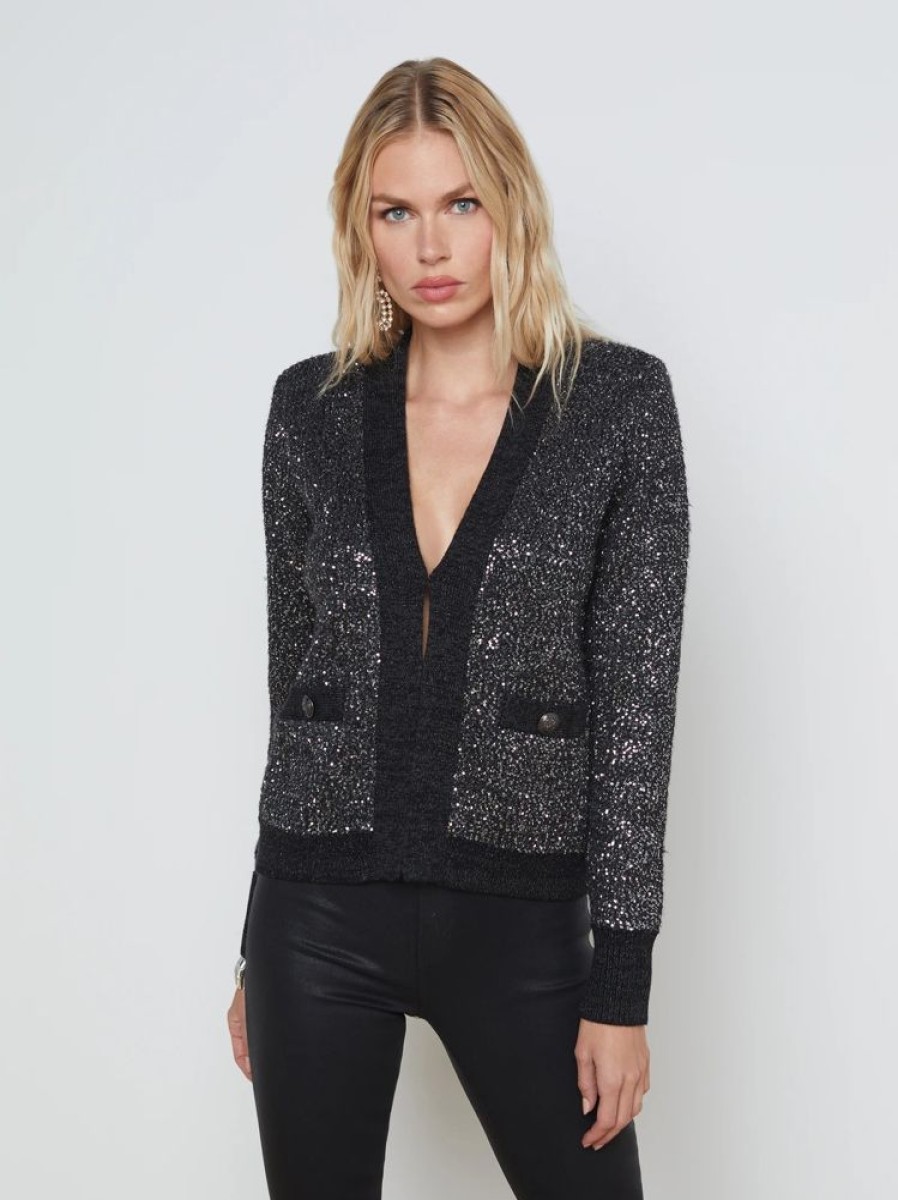 Apparel L'Agence | Jinny Sequin Cardigan Black/ Charcoal Sequin