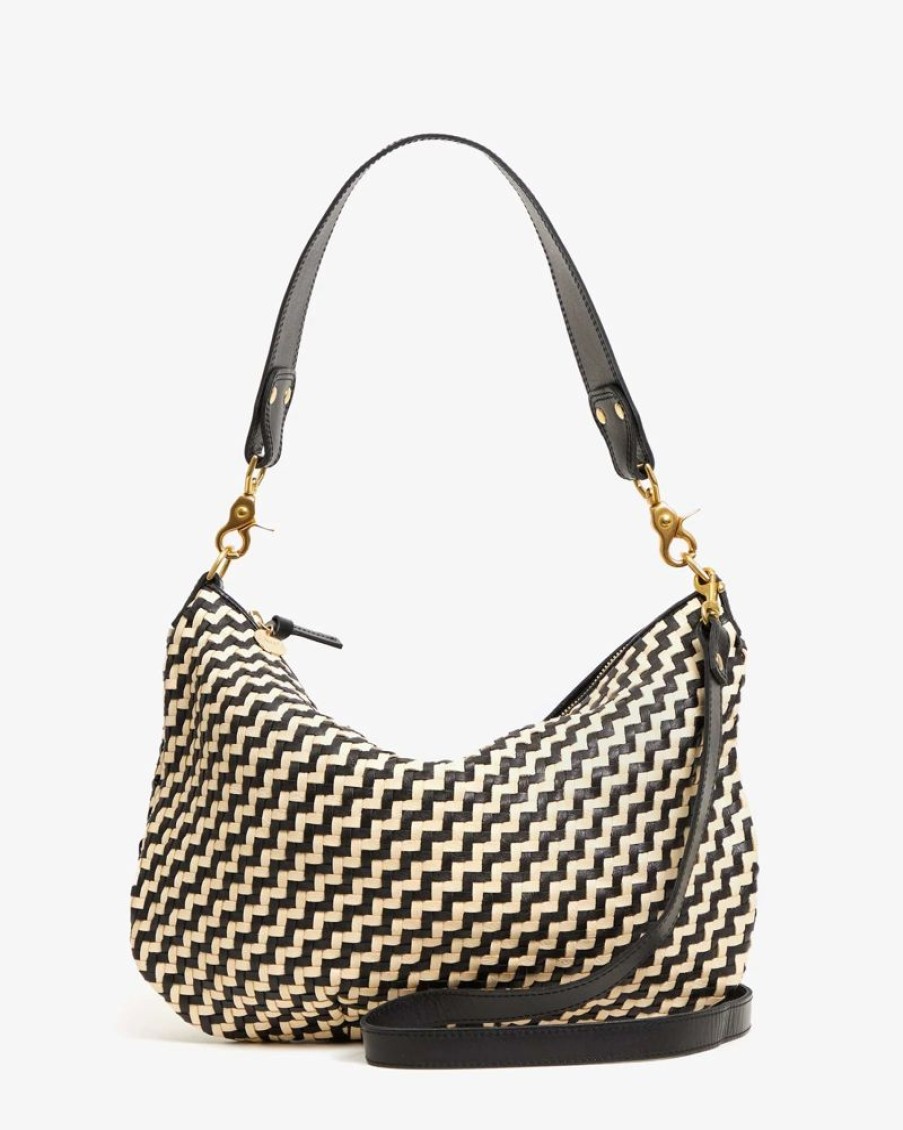 Handbags Clare V. | Moyen Messanger Woven Zig Zag Black Cream