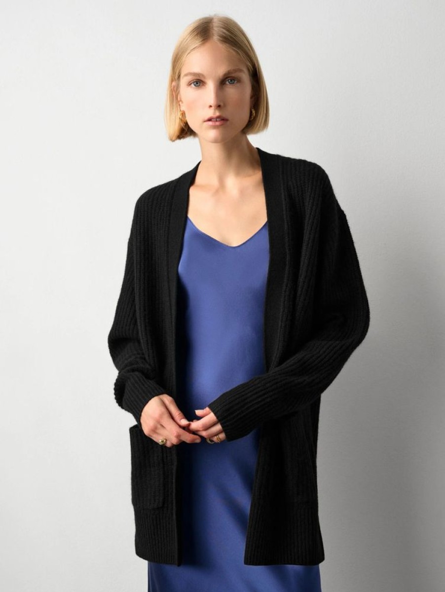 Apparel White + Warren | Cashmere Ribbed Patch Pocket Cardigan Black