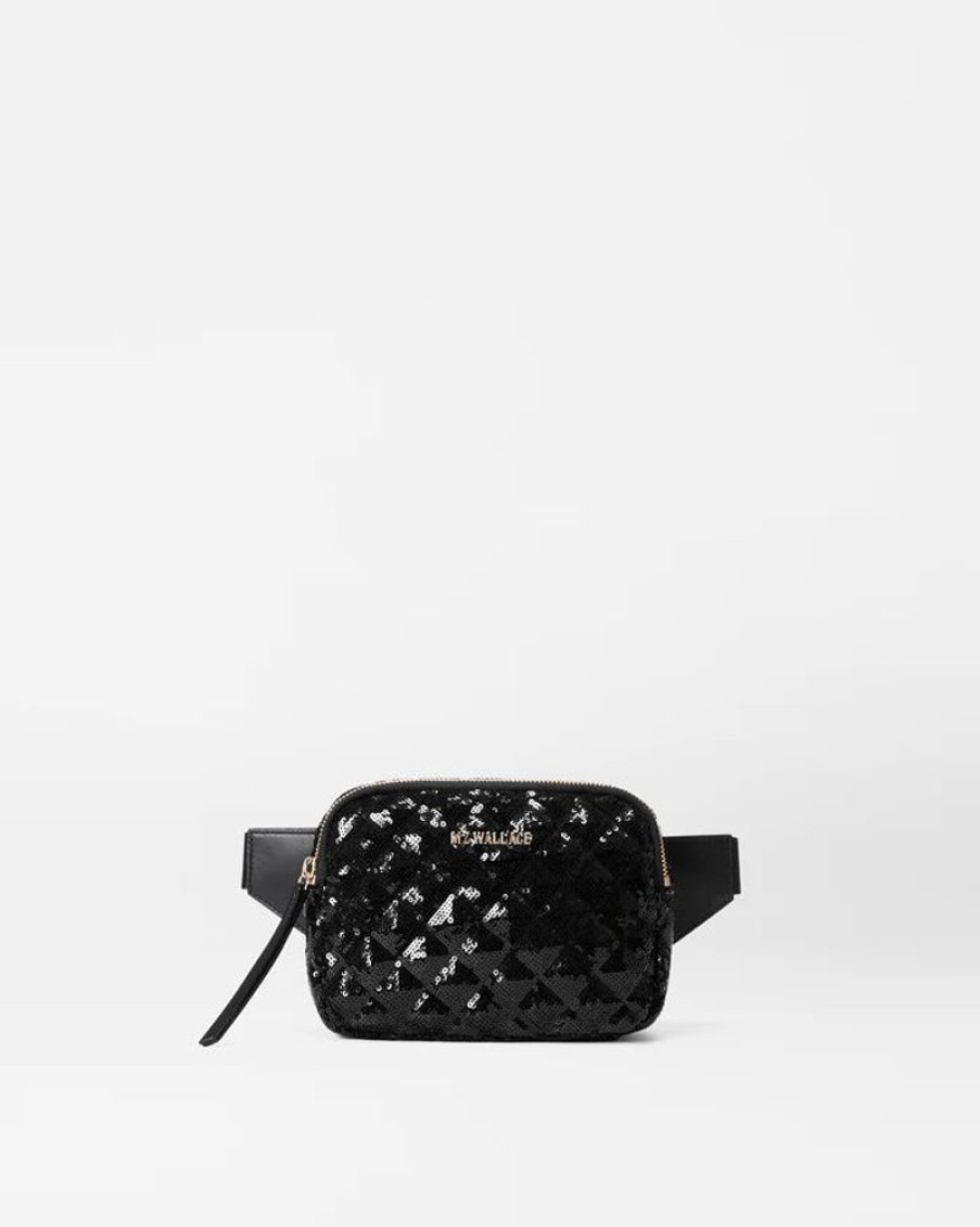 Handbags MZ Wallace | Quilted Madison Belt Bag Black Sequin